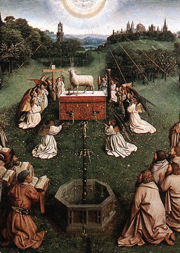 EYCK, Jan van Adoration of the Lamb (detail)